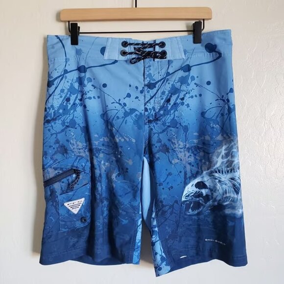 Columbia PFG Offshore Fishing Board Short Blue Fish Sz Men's 34 Inseam 11 UPF 50 - Picture 1 of 7